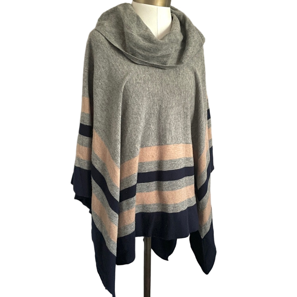 BCBG MaxAzria Gray Wyona Lambswool Funnel Neck Poncho - One Size - Picture 2 of 12